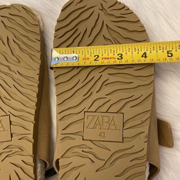 Zara Brown Leather Buckled Flat Sandals Shoes size 10 - Picture 11 of 12